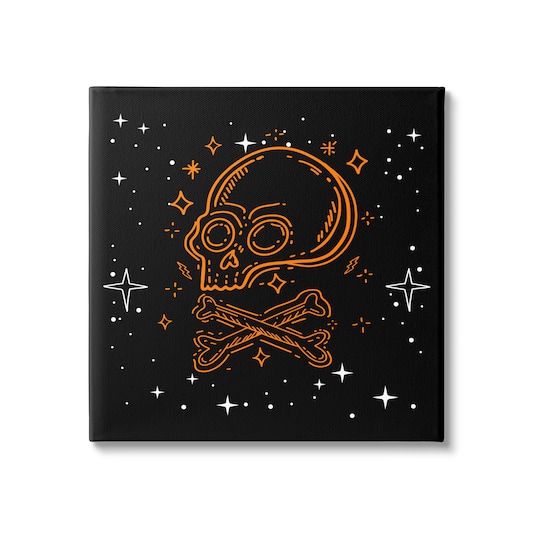 Stupell Industries Skull Crossbones Halloween Stars Canvas Wall Art